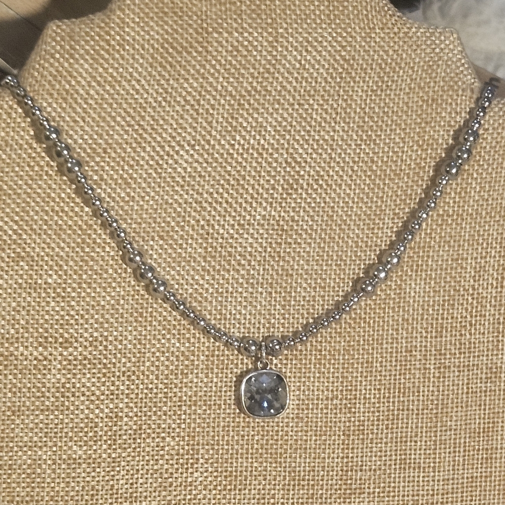 Vintage Pendant Upcycle Silver Tone Beaded Necklace 17" w 3" Extender